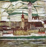 Egon Schiele Stein on the Danube with Terraced Vineyards oil painting on canvas